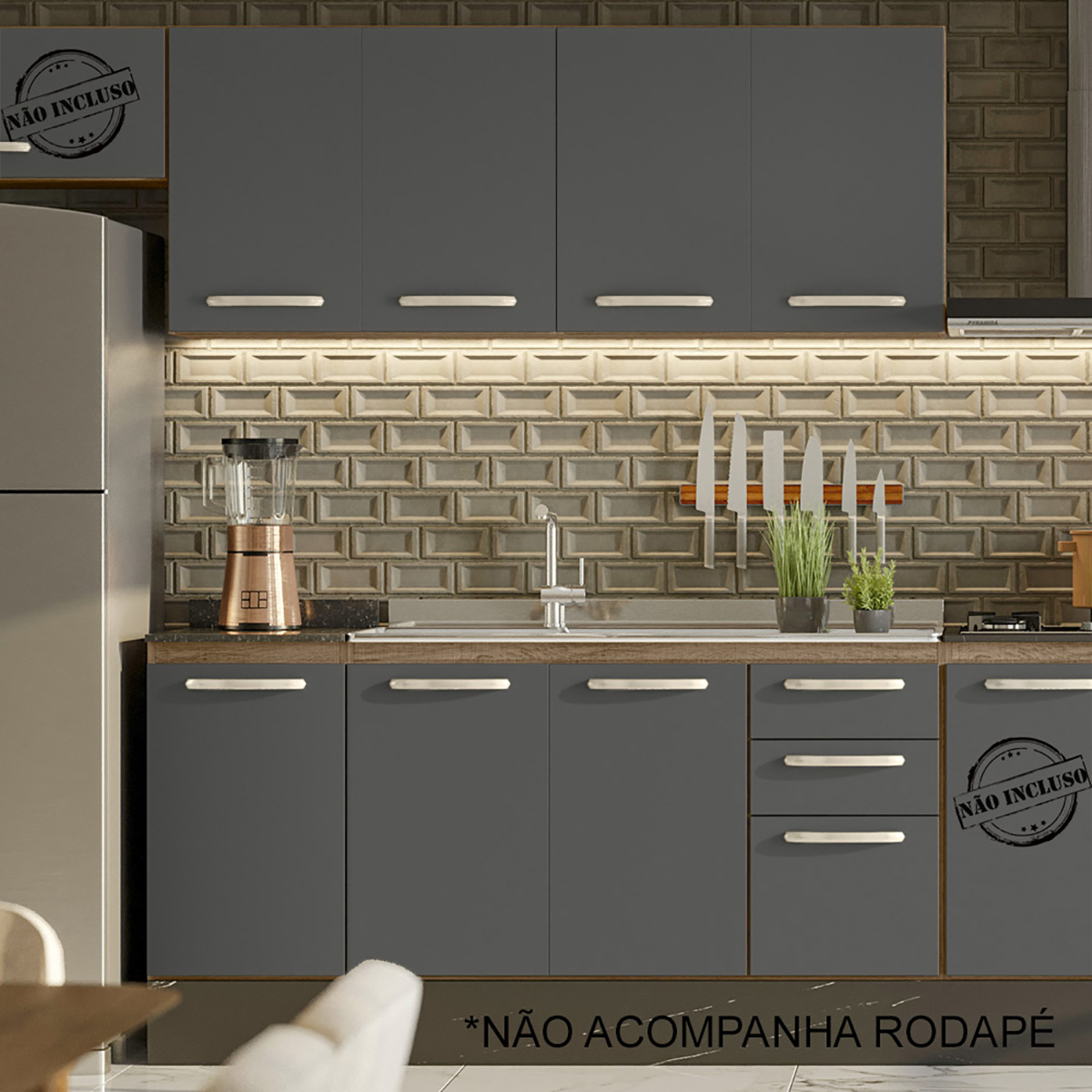 Cozinha Modulada 7 Peças Carvalho Chumbo Nicioli